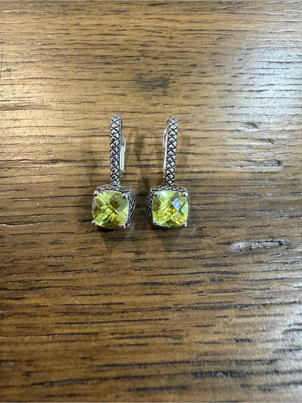 Source Unknown Silver Drop Earrings with Yellow Cushion Stones